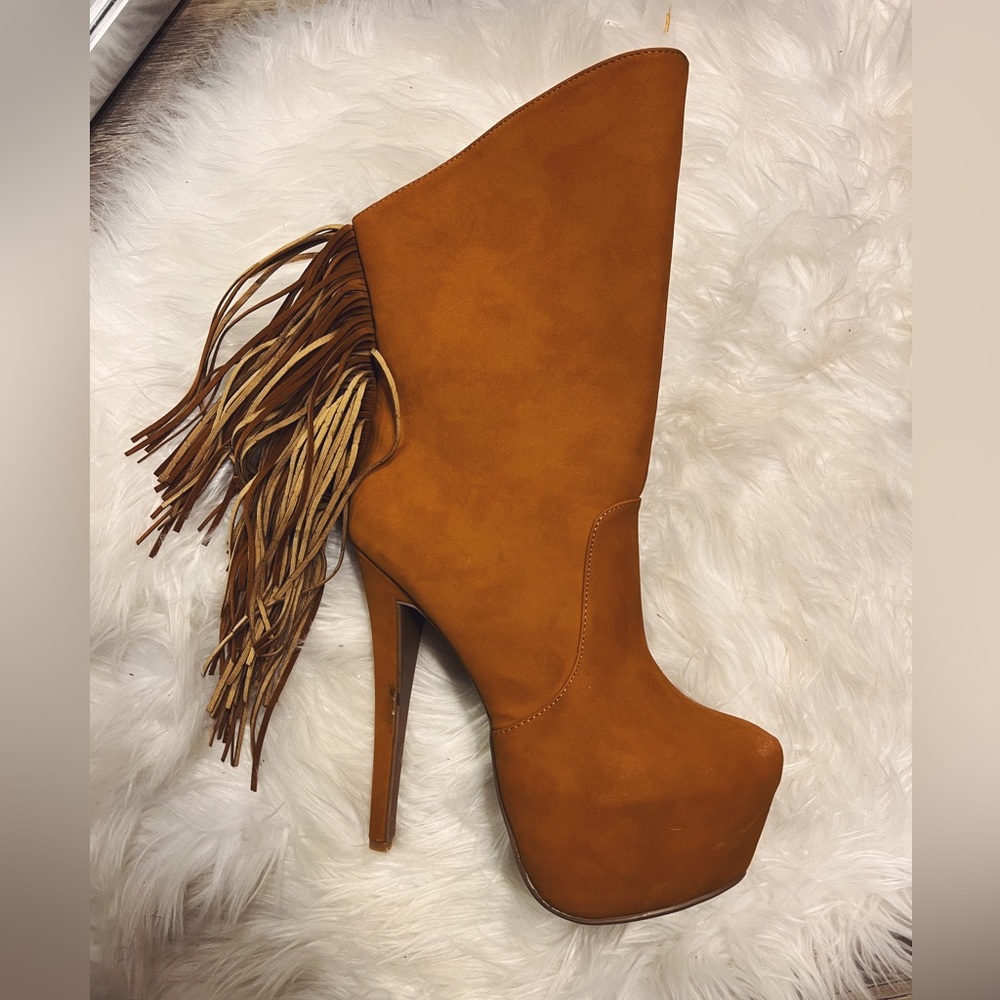 Dance Wear High Heeled Boots w/ Fringe Tassels